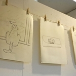 中井久夫さんが描いていたネコのスケッチ＝神戸市中央区山本通２、ギャラリー島田