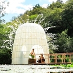 コニシユウゴさんが手がけた「Ｍｏｏｎ　Ｐｌａｎｔｓ」。蓄光素材でできていて、夜にはぼんやりと光る＝神戸市灘区、ＲＯＫＫＯ森の音ミュージアム（撮影・鈴木雅之）