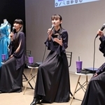 開催中の衣装展について語るＰｅｒｆｕｍｅ（左から）かしゆか、あ～ちゃん、のっち＝２９日午後、神戸市中央区脇浜海岸通１、兵庫県立美術館（撮影・長嶺麻子）