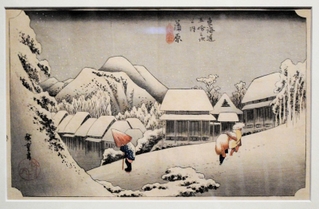 「東海道五拾三次之内　蒲原　夜之雪」（１８３３～３５年ごろ、ジョルジュ・レスコヴィッチ氏蔵、前期展示）＝いずれも大阪市阿倍野区、あべのハルカス美術館