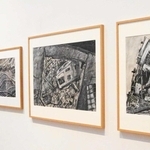 阪神・淡路大震災の被害の様子を描いた吉見敏治の絵画＝神戸市中央区脇浜海岸通１、兵庫県立美術館