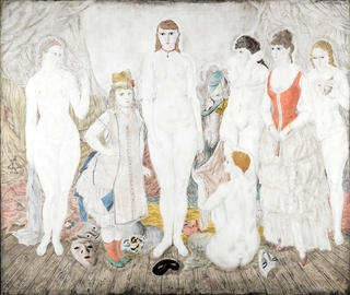 藤田嗣治「舞踏会の前」（１９２５年、公益財団法人大原芸術財団大原美術館、©Ｆｏｎｄａｔｉｏｎ　Ｆｏｕｊｉｔａ／　ＡＤＡＧＰ，　Ｐａｒｉｓ　＆　ＪＡＳＰＡＲ，　Ｔｏｋｙｏ，　２０２５　Ｘ０３５９）