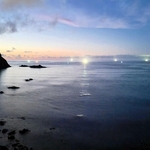 但馬のイカ釣り漁船の明かり、いさり火の夜景