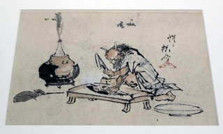 酒好きの河鍋暁斎が自身を投影して描いた？「酒のツマミに鰹を準備する鬼」