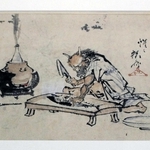 酒好きの河鍋暁斎が自身を投影して描いた？「酒のツマミに鰹を準備する鬼」