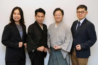 公演への意気込みを語る（左から）京山幸太、旭堂南龍、林本大、竹本碩太夫＝大阪市内