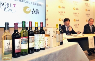 白鶴酒造への事業継承に向け、協議が始まった神戸ワイン。今年中の継承を目指すという＝15日午後、神戸市役所