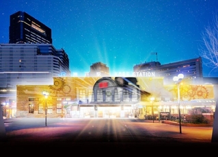 神戸ー大阪鉄道開業１５０周年を記念し、神戸駅で行うプロジェクションマッピングのイメージ（ＪＲ西日本提供）