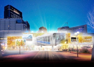 神戸ー大阪鉄道開業１５０周年を記念し、神戸駅で行うプロジェクションマッピングのイメージ（ＪＲ西日本提供）