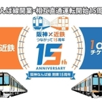阪神なんば線開業15周年などを記念して発売する１ｄａｙチケットのデザイン（阪神電気鉄道提供）
