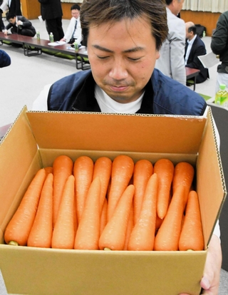 干拓地「成山新田」で今年収穫されたニンジン＝たつの市御津町苅屋