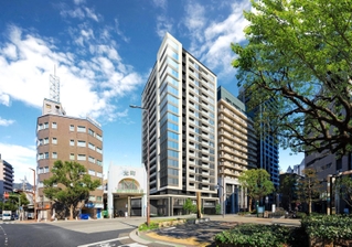和田興産が旧ホテルシェレナ跡地に建設するマンションの完成予想図（同社提供）