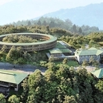 六甲山サイレンスリゾート内に新設する予定の高級ホテル（左の円盤状の建物）の完成予想パース（八光自動車工業提供）
