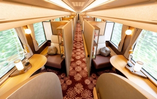 新観光列車「はなあかり」１号車のスーペリアグリーン車の内部（ＪＲ西日本提供）