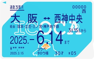 神戸市営地下鉄とＪＲ西日本のＩＣＯＣＡ連絡定期券のイメージ（同社提供）