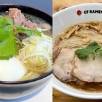 まねき食品の「究極のえきそば」（左）とケンミン食品の「グルテンフリーラーメン」
