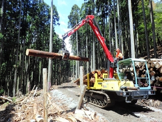 重機を使った兵庫県立森林大学校の実習風景（同校提供）