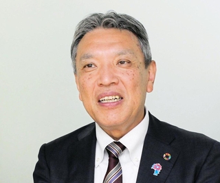 今後の戦略を語る池田泉州銀行の阪口広一頭取＝大阪市北区茶屋町、同行本店