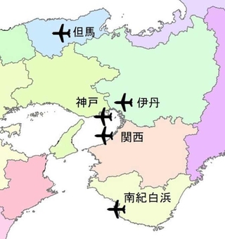 関西に所在する空港の「後背圏」（２０１９年国土交通省航空旅客動態調査を基に筆者作成）