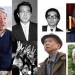 「兜町の男」を書いた黒木亮（左）から時計回りに清水一行、梶山季之、池井戸潤、高杉良、城山三郎（コラージュ）