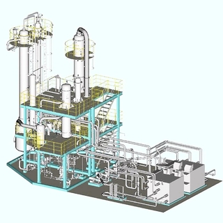 木村化工機がバイオエタノール製造過程への導入を提案する「ヒートポンプ式バイオエタノール蒸留装置」のイメージ図