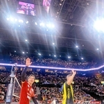 人気選手が集まったバレーボールＳＶリーグのオールスター戦＝２月１日、ジーライオンアリーナ神戸