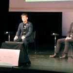 交流会で登壇した（右から）トリドールの粟田貴也社長、シュゼットの蟻田剛毅社長、まねき食品の竹田典高社長ら＝姫路市神屋町、アクリエひめじ