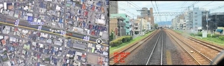 列車から撮影した映像（右）をＡＩが解析し、沿線の工事現場など危険箇所を地図（左）に表示する＝ＪＲ西日本提供