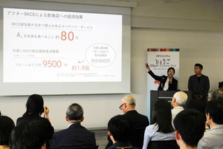 「ＭＩＣＥ」をテーマにしたビジネスプランを発表する学生たち＝９月、神戸空港