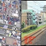 列車から撮影した映像（右）をＡＩが解析し、沿線の工事現場など危険箇所を地図（左）に表示する＝ＪＲ西日本提供