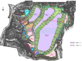 民間企業が新たに計画している大型物流施設などのイメージ図。中央の大部分が物流ゾーン。周辺のピンクに工場ゾーンが点在する（川西市提供）