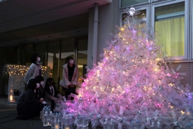 ペットボトルで作られたクリスマスツリー＝尼崎市塚口町５、尼崎北高校