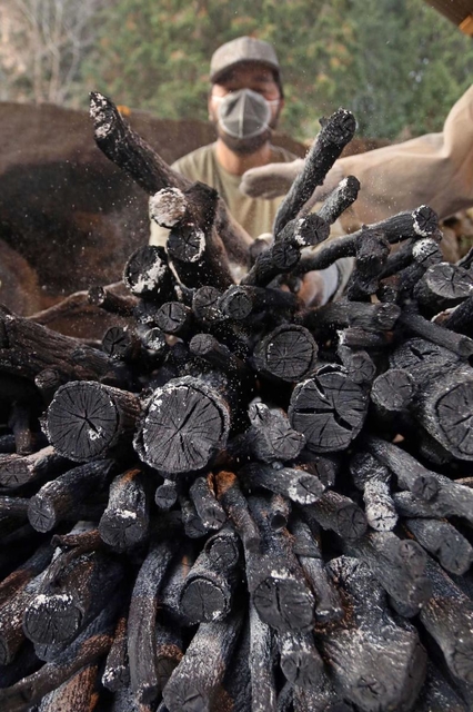 取り出された一庫炭＝川西市