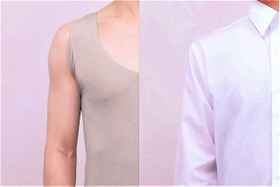 白いシャツの下に「助っ人らん」を着れば乳首が透けない（提供）