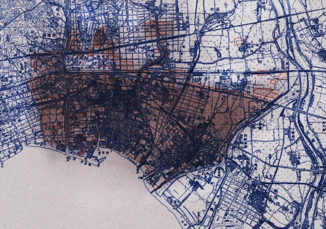 「全国主要都市戦災概況図」にある西宮市の被災状況（国立公文書館デジタルアーカイブから）