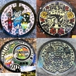 （右上）大阪府豊中市で発見されたワニの化石のキャラクター「マチカネワニ」（左上）鳥取県北栄町にある名探偵コナン（右下）高知県で撮影したアンパンマン（左下）丹波市の丹波竜