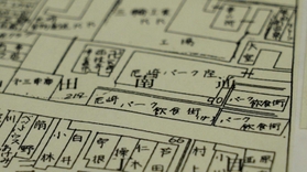 「パーク街」などと呼ばれた当時の地図。北には映画館「パーク座」があった（尼崎市立歴史博物館の資料より）