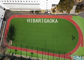 人工芝が鮮やかな校庭＝宝塚市雲雀丘４