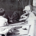 檻の中の猿を見る子どもたち＝１９６０年代ごろ、打出公園（芦屋市提供）