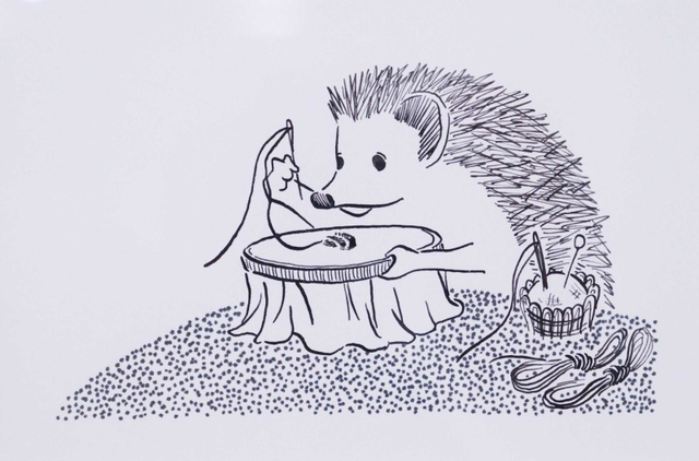 ハリネズミの音油彩画 原画