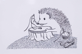 絵本「しあわせなハリネズミ」の原画＝尼崎市昭和通２、総合文化センター