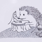 絵本「しあわせなハリネズミ」の原画＝尼崎市昭和通２、総合文化センター