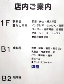 店内の案内板。フロアは地下２階から地上１階まで表記される＝西宮市新甲陽町