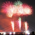 夜空を彩る打ち上げ花火＝伊丹市口酒井（撮影・久保田麻依子）