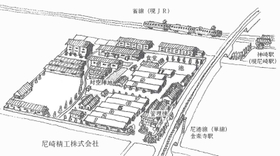尼崎精工の工場全景のイラスト（「Ｗｅｂ版たどる調べる尼崎の歴史」より）　