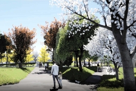再整備後の小田南公園のイメージ図（南西入り口から芝生広場を見た図）＝尼崎市提供