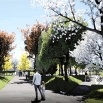 再整備後の小田南公園のイメージ図（南西入り口から芝生広場を見た図）＝尼崎市提供