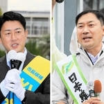 公約などを訴える（届け出順に）大原隼人氏（右）と松本真氏（左）