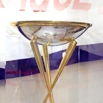 岡田彰布監督らが掲げた優勝トロフィー＝西宮市甲子園町