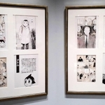それぞれの直筆原稿が対比展示され、アトムなど登場人物の描かれ方の違いが楽しめる＝宝塚市立手塚治虫記念館